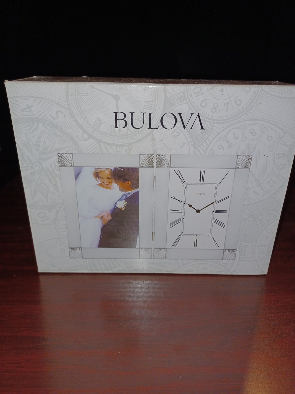 Bulova Silver and White Dual Photo Frame Clock